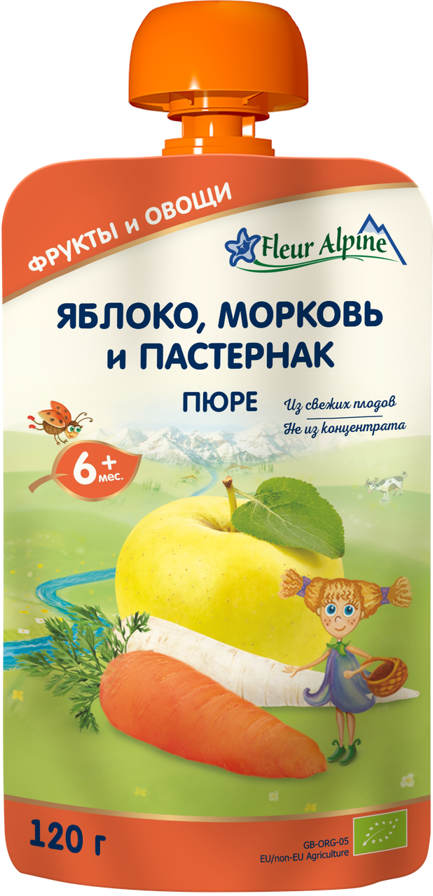 Пюре Яблуко, морква, пастернак Флер Альпін, 120г