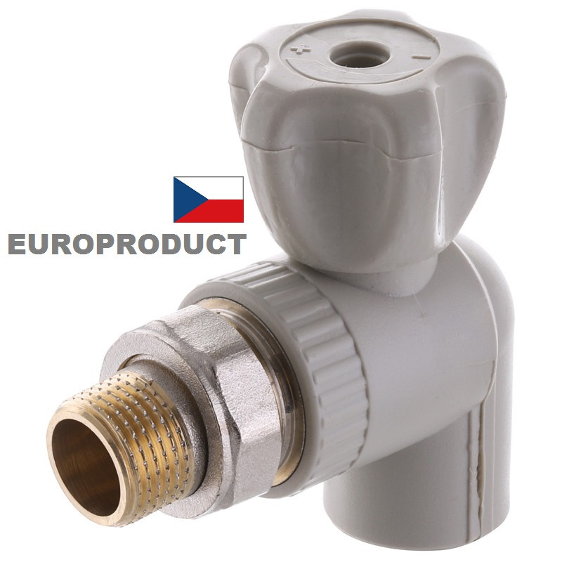 Кран радиаторный угловой 20х1/2 PPR с американкой EUROPRODUCT, цена 84. ...