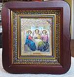 Ікона Свята Трійця в темному фігурному кіоті під склом, розмір 20*18, сюжет 10*12., фото 3