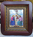 Ікона Свята Трійця в темному фігурному кіоті під склом, розмір 20*18, сюжет 10*12., фото 5