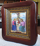 Ікона Свята Трійця в темному фігурному кіоті під склом, розмір 20*18, сюжет 10*12., фото 6