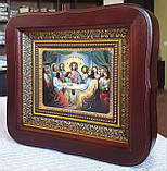 Ікона Таємна Вечеря у темном дерев'яному фігурному кіоті під склом ,  розмір кіота 20*18, сюжет 10*12, фото 2