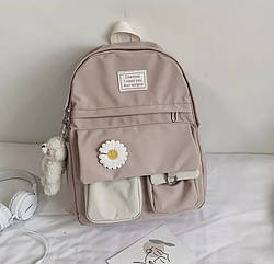 Рюкзак для дівчинки шкільний, водонепроникний кольору пудри з ромашкою Rentegner (AV263)