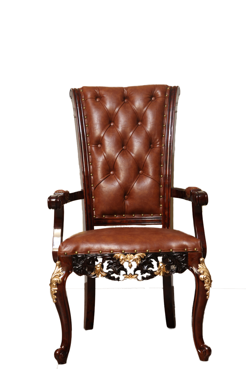 Стілець із підлокітниками дерев'яний зі шкіряною оббивкою та вигнутими ніжками, Ермітаж