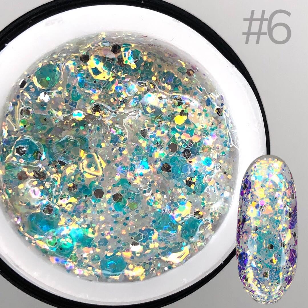 ГЛІТТЕРНИЙ ГЕЛЬ SAGA PROFESSIONAL GALAXY GLITTER 06 ПРОЗОРИЙ З БІРЮЗОВИМИ ЧАСТКАМИ, фото 1