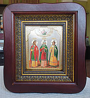 Икона Святые мученики Самон Гурий и Авив в фигурном киоте под стеклом, размер 20×18 размер лика 10×12,