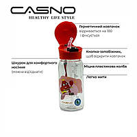 Бутылка для воды детская с соломинкой CASNO 400 мл KXN-1195 Красная (краб) з соломинкою многоразовая