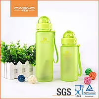 Бутылка для воды из качественного пластика CASNO 400 мл Зеленая с соломинкой для спорта для трениро