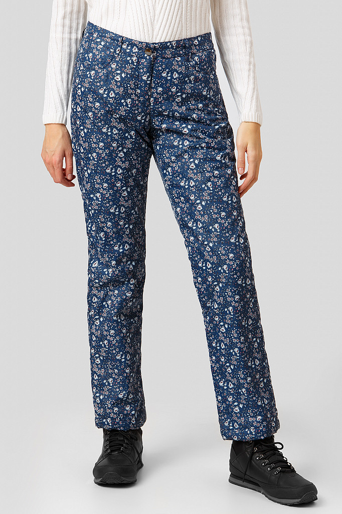 Утеплені штани з квітковим принтом Finn Flare W18-12045-131 сині M, фото 1