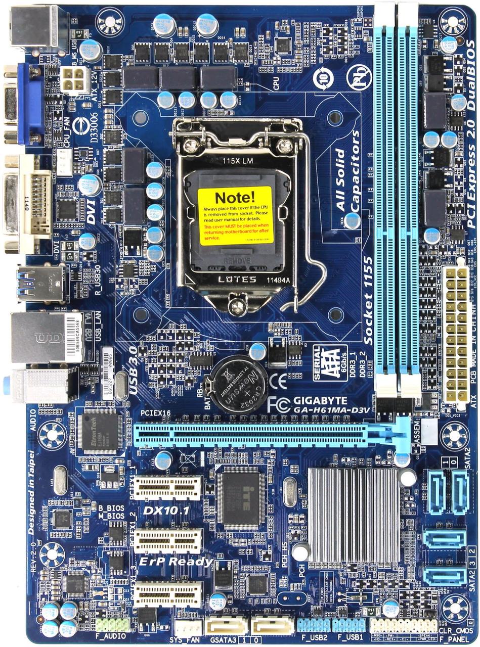 Материнська плата GIGABYTE GA-H61MA-D3V (s1155, Intel H61, PCI-Ex16),б/у
