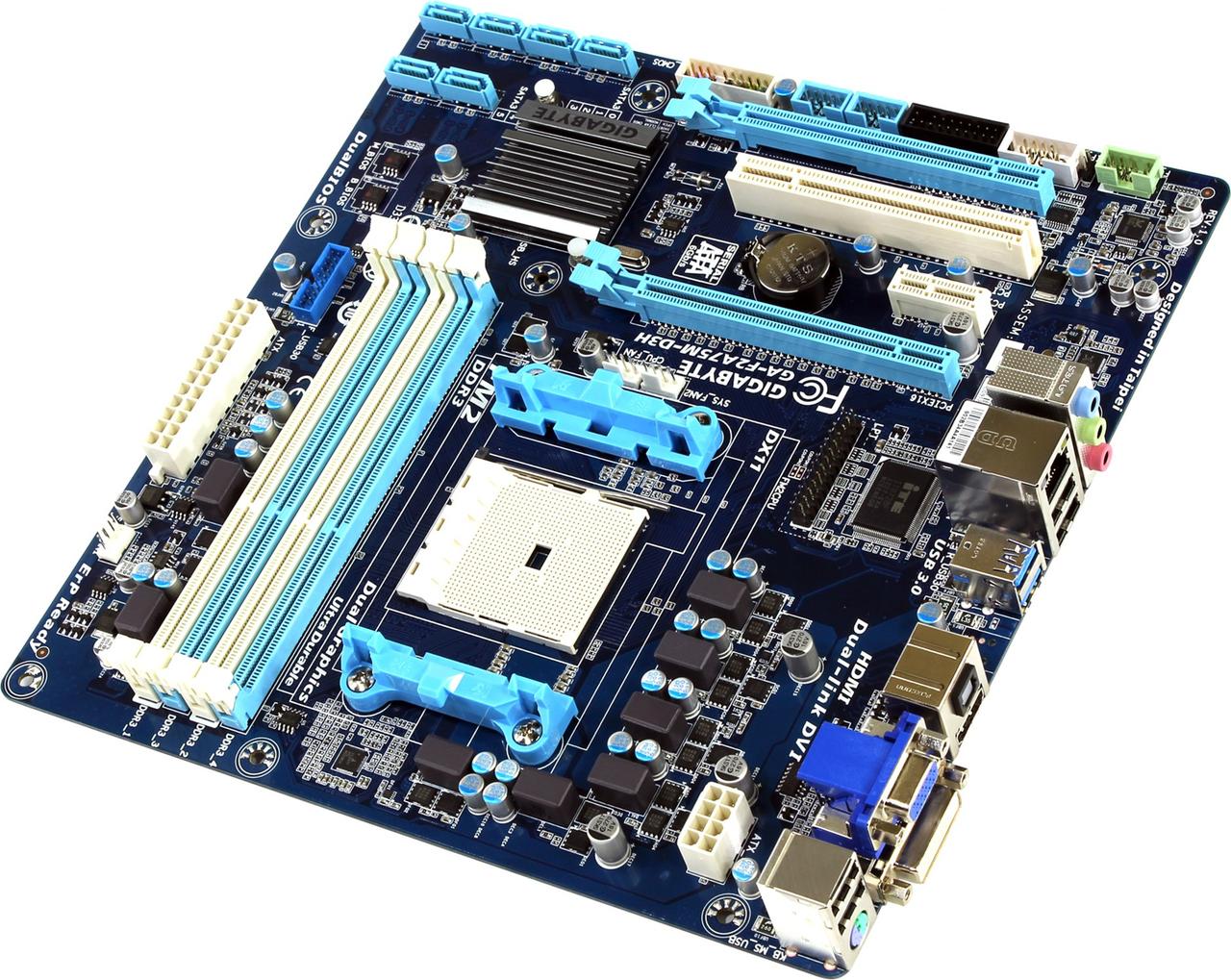 Материнська плата GIGABYTE GA-F2A75M-D3H (FM2, A75, PCI-Ex16) VGA/ DVI / HDMI / USB 3.0/ SATA 3.0