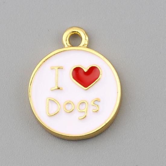 Підвіска Finding Кругла i love dogs Золотиста Красна і біла емаль 8 мм x 7 мм, фото 1