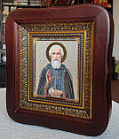 Ікона Святий Сергій Радонезький у темному фігурному кіоті під склом, розмір 20*18, сюжет 10*12., фото 2