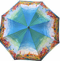 Зонт трость женский ZEST полуавтомат 8 спиц пейзажи города, парасоля жіноча zest