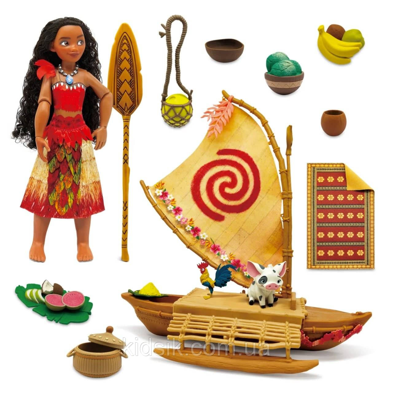 Ігровий набір лялька Моана , фігурки порося Пуа, півня Хей-Хей і каное / Moana Ocean Adventure Classic Dol