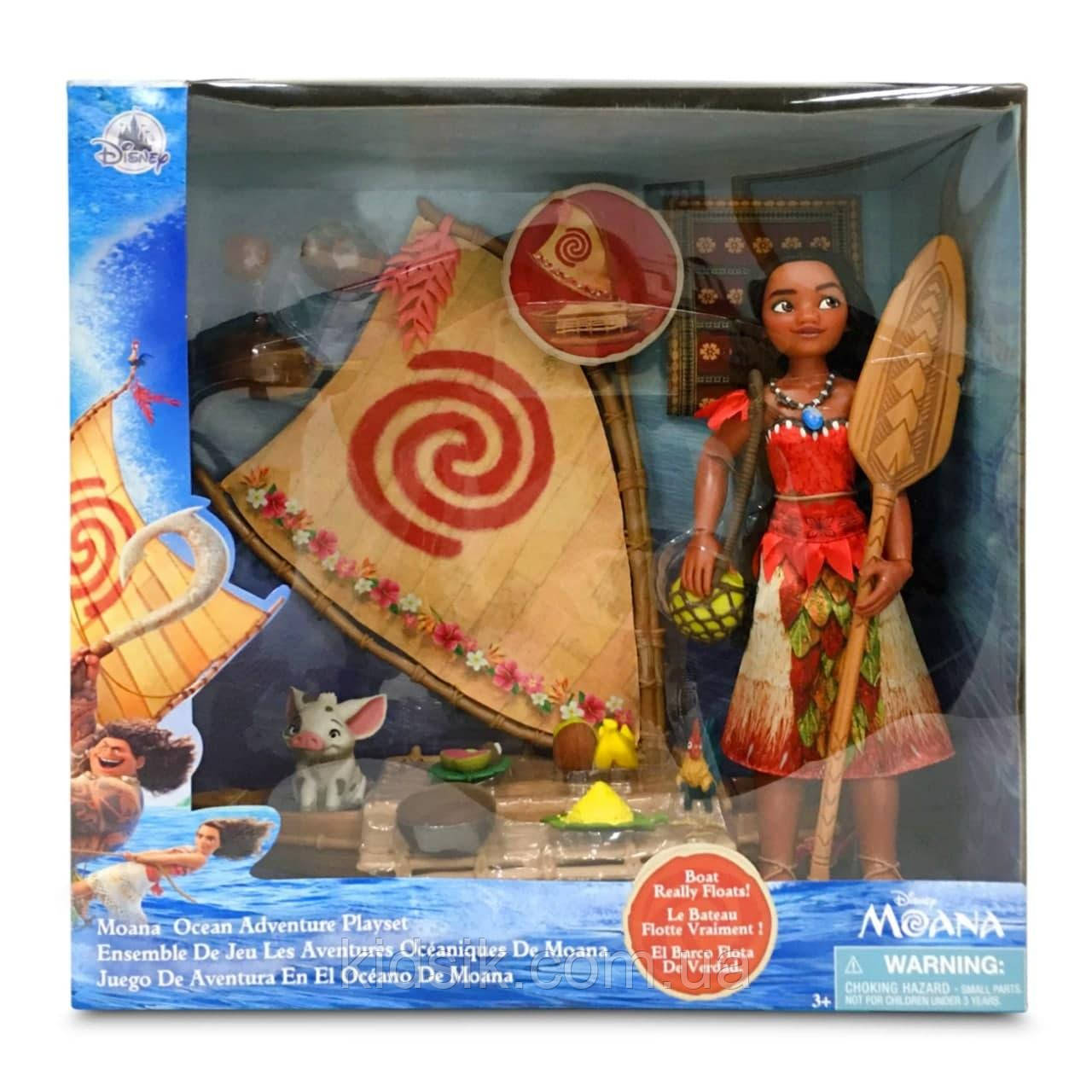 Ігровий набір лялька Моана, фігурки поросят Пуа, півня Хей-Хей і каное / Moana Ocean Adventure Classic Doll Play Set