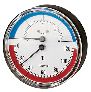 Термоманометр фронтальний Cewal ∅80 1/2" 120°С 4 бар