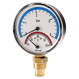Термоманометр вертикальний Cewal ∅80 1/2" 120°С 4 бар