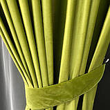 Якісні оксамитові штори на трубній стрічці Штори Блекаут Штори з оксамиту 200х270 см Колір Салатовий, фото 6