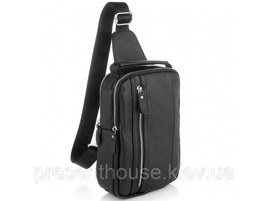 Чоловічий шкіряний слінг на одне плече чорний Tiding Bag