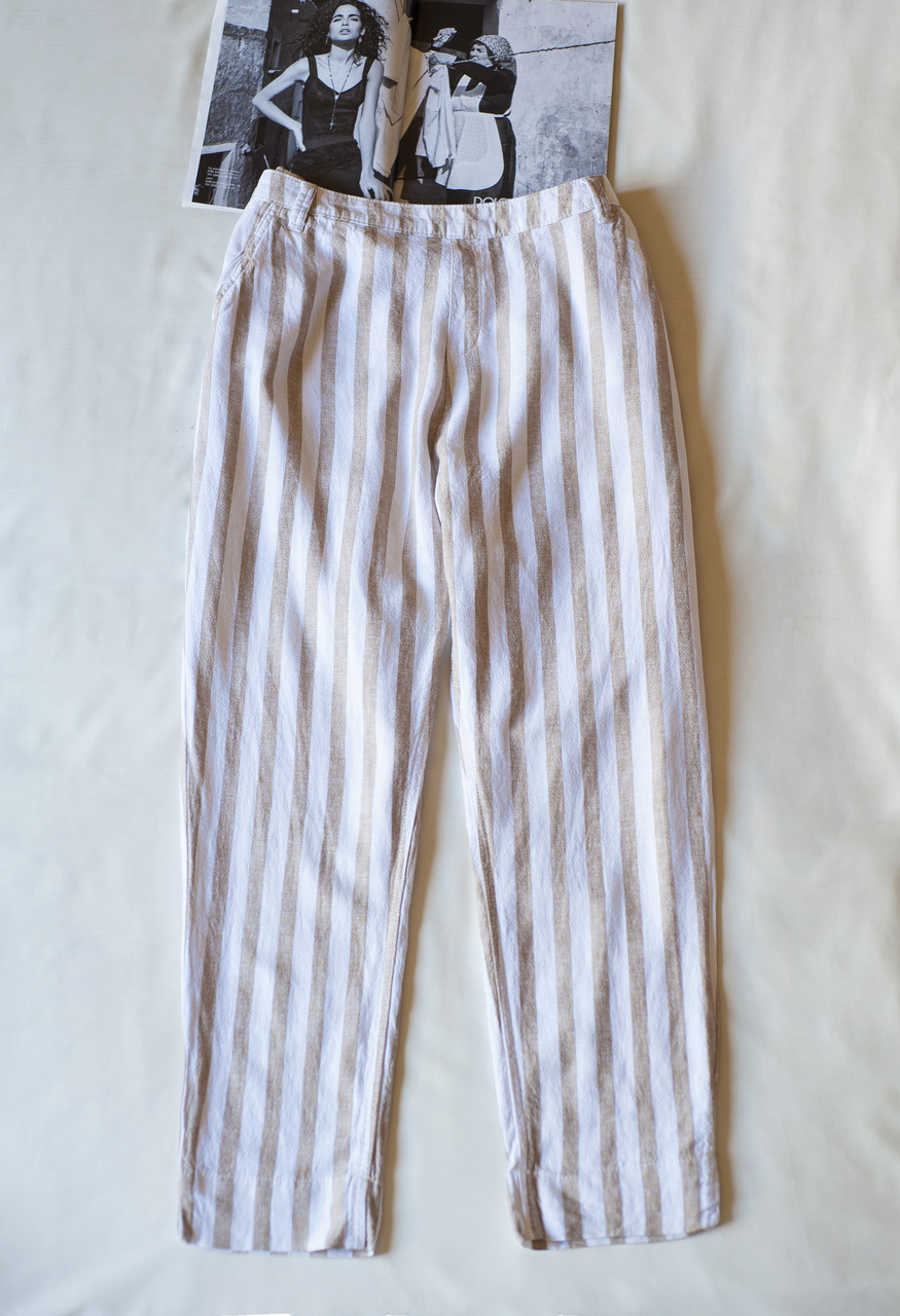 Батальні білі лляні брюки штани в смужку жіночі Bonmarche, розмір XXL, 3XL