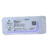 Шовний матеріал Вікіл (Vicryl) 0 довжина 75 см колюча голка 36 мм 1/2 окружності W9141