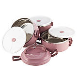 Ланч бокс обідній потрійний Kamille KM-2137RZ 2400мл Рожевий Потрійний контейнер для ланчу Ланч бокс для їжі, фото 4