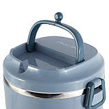 Ланч бокс обідній потрійний Kamille KM-2137SN 2400мл Синій Круглий ланч бокс для їжі Потрійний ланч бокс для їжі, фото 5