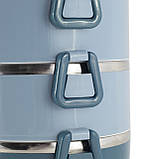 Ланч бокс обідній потрійний Kamille KM-2137SN 2400мл Синій Круглий ланч бокс для їжі Потрійний ланч бокс для їжі, фото 7