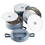 Ланч бокс обідній потрійний Kamille KM-2137SN 2400мл Синій Круглий ланч бокс для їжі Потрійний ланч бокс для їжі, фото 10