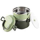 Ланч бокс обідній подвійний Kamille Зелений 1700мл KM-2136ZL, фото 3