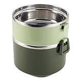 Ланч бокс обідній подвійний Kamille Зелений 1700мл KM-2136ZL, фото 4