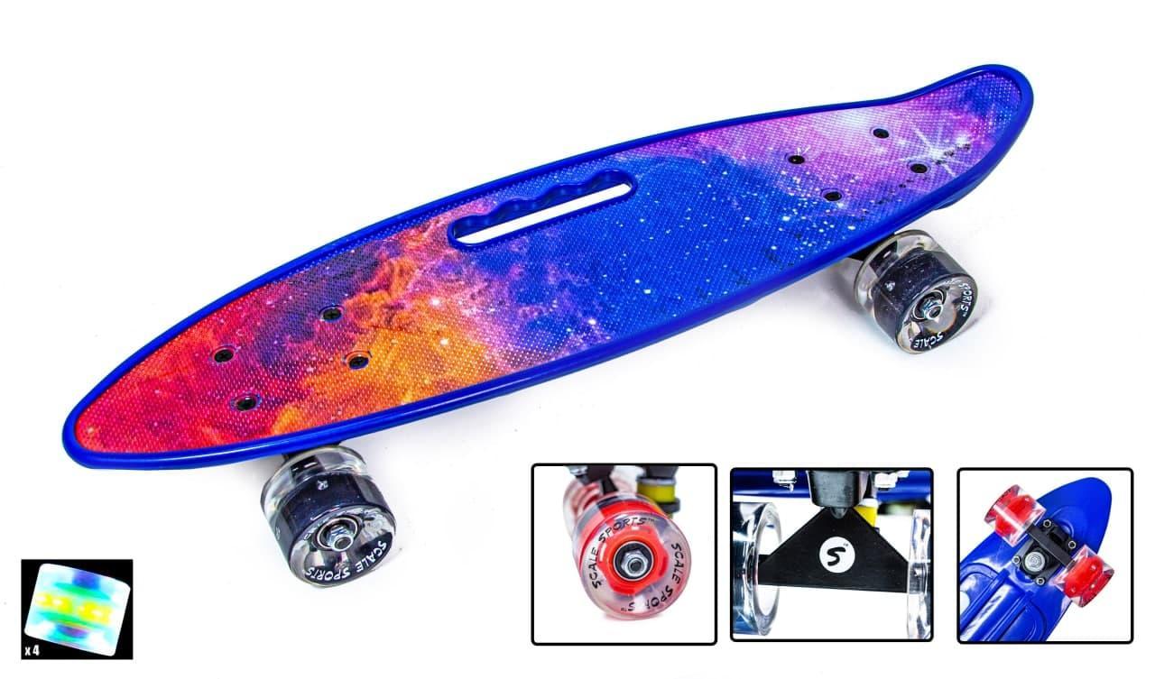 Penny Board 22" Scale Sports З Ручкою" Всесвіт". Сяючі колеса