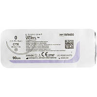 Шовний матеріал Вікріл (Vicryl) 0 довжина 90 см колюча голка 48 мм 1/2 окружності W9450