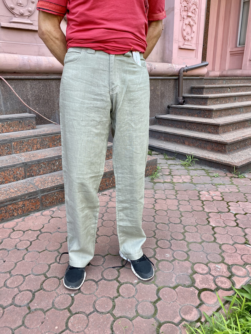 Штани чоловічі льон літо світле оливкове Doramafi