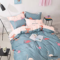 Комплект постельного белья двуспальный с фламинго серый с розовым 19007