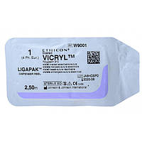 Шовний матеріал Вікіл (Vicryl) 1 довжина 250 см котушка Ligapak без голки W9001