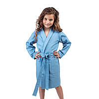 Детский вафельный халат Luxyart размер (4-7 лет) 30-32 100% хлопок синий (LS-191)