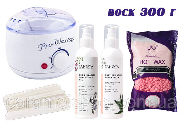Набір для депіляції гарячим воском Konsung beauty 300 г з кремом Tanoya 200 мл