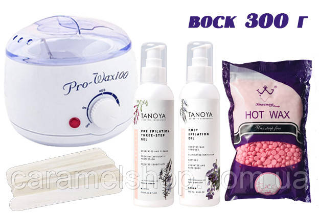 Набір для депіляції гарячим воском Konsung beauty 300 г з маслом Tanoya 200 мл