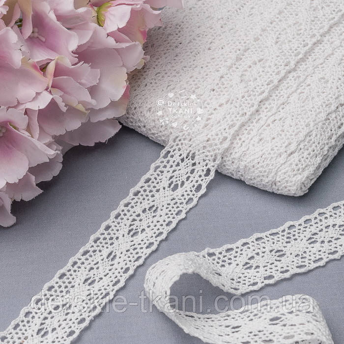 Бавовняне мереживо білого кольору шириною 2.8 см, метражем, фото 1