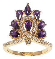 Кольцо Xuping Позолота 18K "Изящная корона с сиреневыми кристаллами и цирконием" р.16,17,18.5