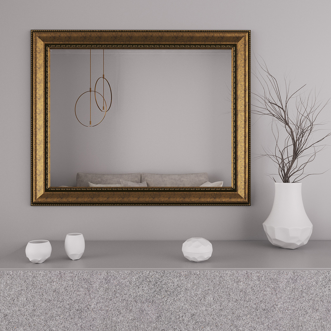 Настінне дзеркало в золотій рамі на комод 106х76 Black Mirror для дому у вітальню, фото 1