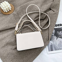 Жіноча маленька сумочка з ПУ шкіри з ланцюжком Ромб Бежева, фото 5