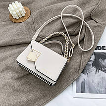 Жіноча маленька сумочка з ПУ шкіри з ланцюжком Ромб Бежева, фото 3