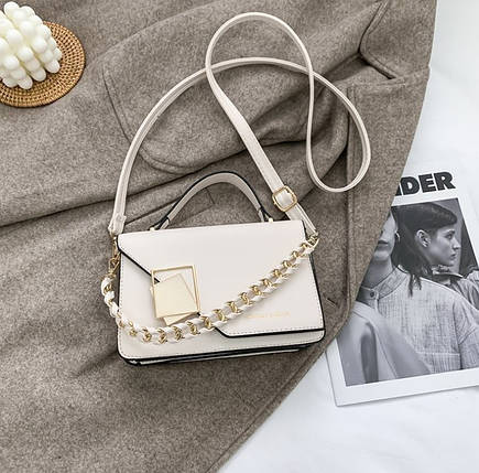 Жіноча маленька сумочка з ПУ шкіри з ланцюжком Ромб Бежева, фото 1