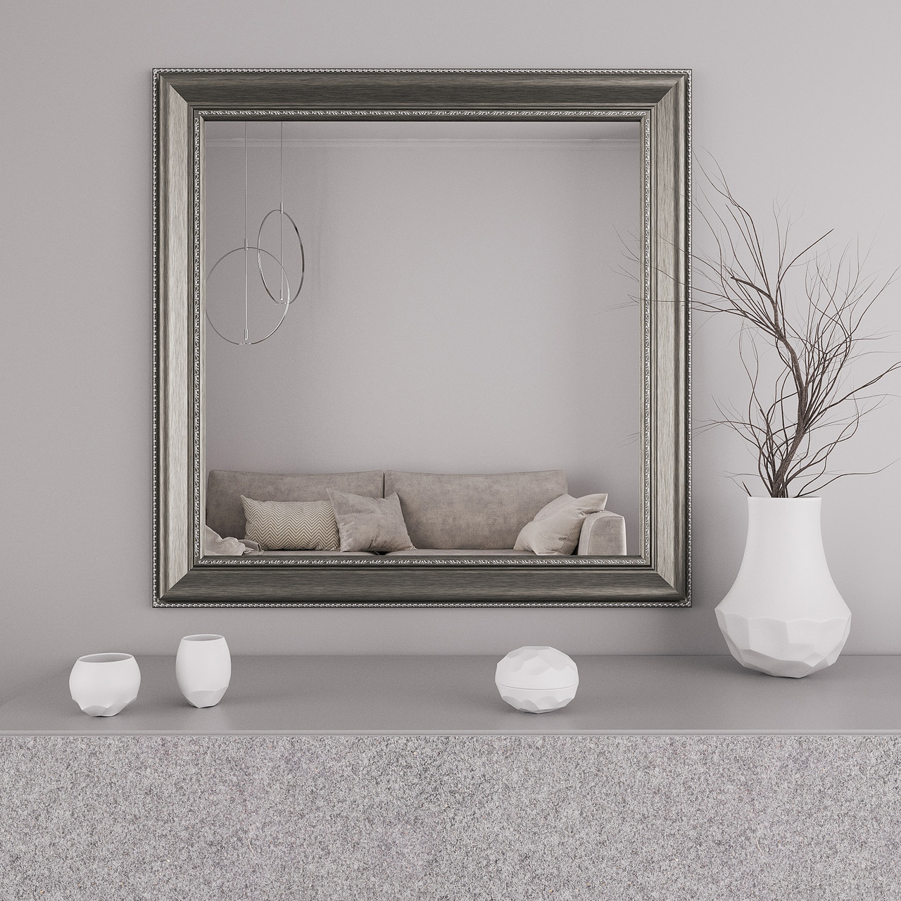 Настінне дзеркало в рамі квадратне 96х96 Срібне Black Mirror | Для туалетного столика, фото 1