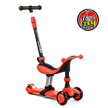 Дитячий триколісний самокат із сидінням 3 в 1 з батьківською ручкою Best Scooter BS-71899 Червоний
