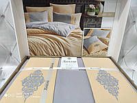 Комплект постельного белья ранфорс c вышивкой 200*220 ТМ Karina Sari-Gri песочно-серый
