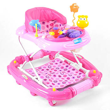 Ходунки дитячі (музична панель, пісеньки російською мовою, качалка) JOY CP-10477 Рожевий